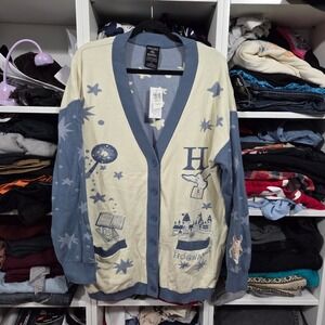 BoxLunch Harry Potter Hogwarts Hedwig Star Cardigan Sweater Blue Cream 3X NEW